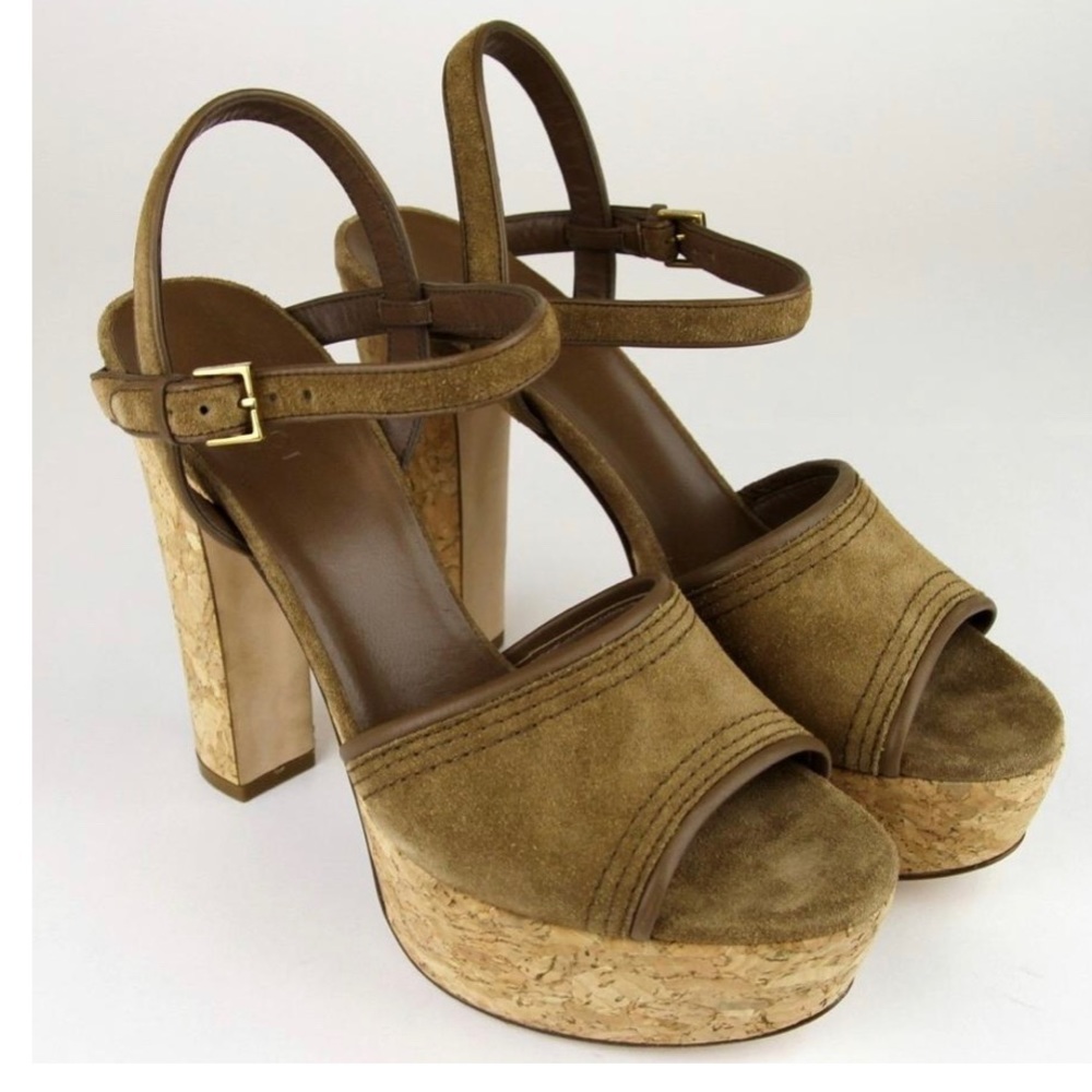 Gucci platform suede cork sandal